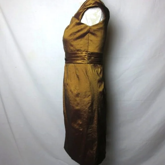 Badgley Mischka Cocktail Dress Metallic Bronze Crepe Rhinestone Evening Size 8 … - Picture 5 of 11
